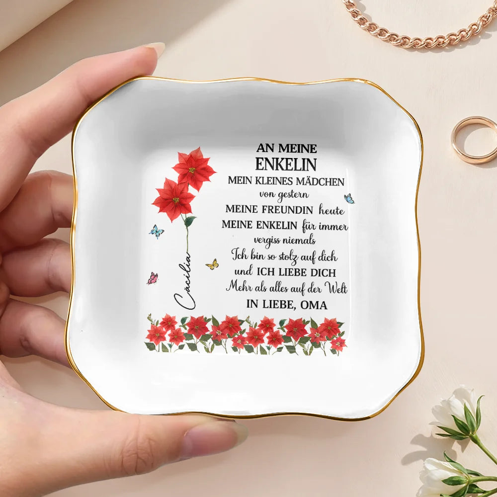 Gift For Women,Gift For Daughter,Gift For Grandkids,Happy,Non-Eng,German,Non-Eng,Icon - Faux-Pressed Geburtsblume Meine Tochter Für Immer - Personalisierte Schmuckschale