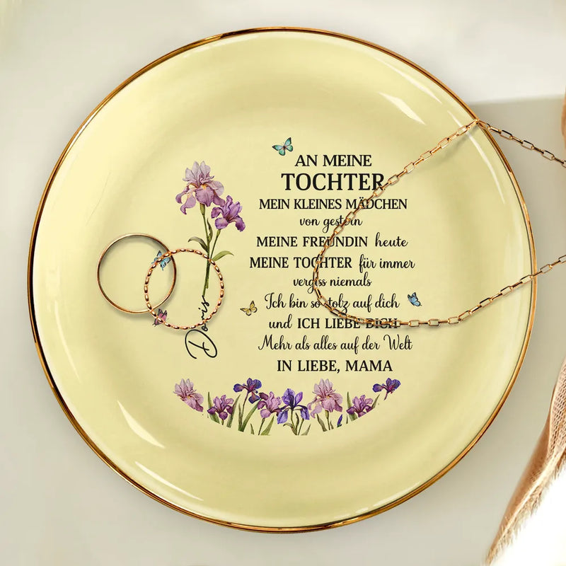 Gift For Women,Gift For Daughter,Gift For Grandkids,Happy,Non-Eng,German,Non-Eng,Icon - Faux-Pressed Geburtsblume Meine Tochter Für Immer - Personalisierte Schmuckschale