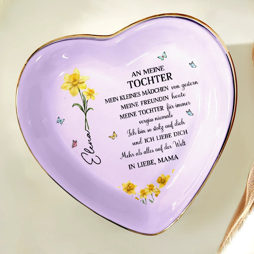 Gift For Women,Gift For Daughter,Gift For Grandkids,Happy,Non-Eng,German,Non-Eng,Icon - Faux-Pressed Geburtsblume Meine Tochter Für Immer - Personalisierte Schmuckschale
