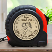 Gift For Father,Gift For Grandpa,Gift For Men,Happy,Non-Eng,Photo - Pencil Sketch - Custom Photo Pencil Sketch I Love You More Than I Can Measure - Personalized Tape Measure