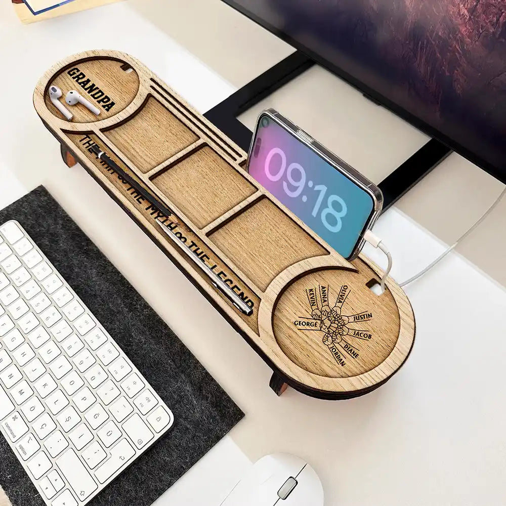Gift For Men,Gift For Grandpa,Gift For Father,Gift For Husband,Gift For Couples,Gift For Boyfriend,Non-Eng,Icon,Adorable - Faux Engraving Effect Fist Bump Daddy Grandpa And Kids - Personalized Desk Organizer