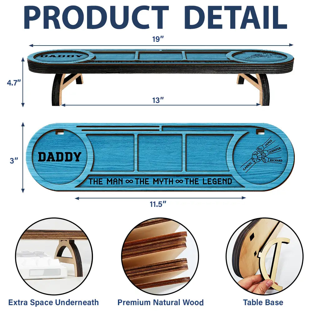 Gift For Men,Gift For Grandpa,Gift For Father,Gift For Husband,Gift For Couples,Gift For Boyfriend,Non-Eng,Icon,Adorable - Faux Engraving Effect Fist Bump Daddy Grandpa And Kids - Personalized Desk Organizer