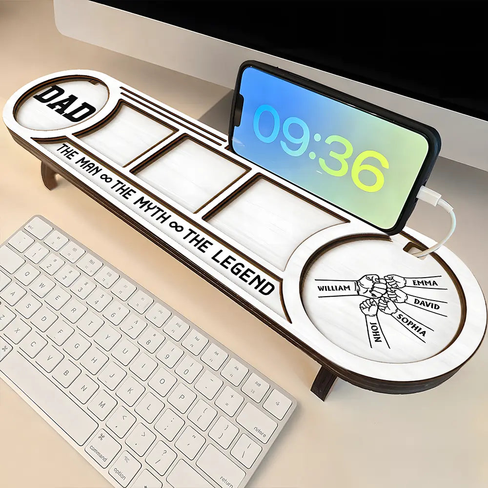 Gift For Men,Gift For Grandpa,Gift For Father,Gift For Husband,Gift For Couples,Gift For Boyfriend,Non-Eng,Icon,Adorable - Faux Engraving Effect Fist Bump Daddy Grandpa And Kids - Personalized Desk Organizer