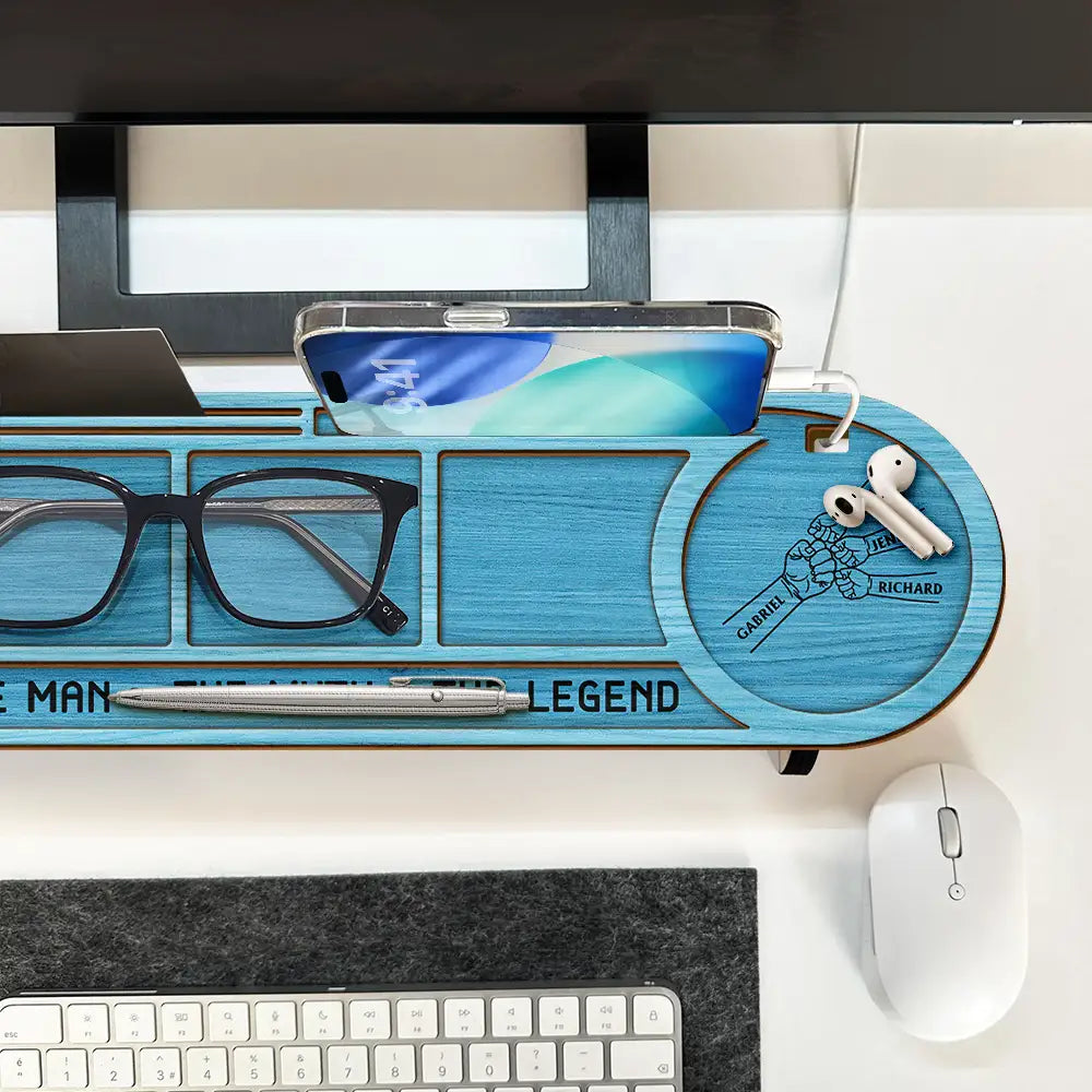 Gift For Men,Gift For Grandpa,Gift For Father,Gift For Husband,Gift For Couples,Gift For Boyfriend,Non-Eng,Icon,Adorable - Faux Engraving Effect Fist Bump Daddy Grandpa And Kids - Personalized Desk Organizer