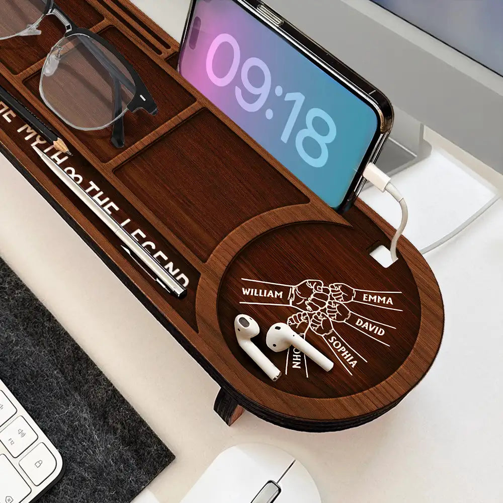 Gift For Men,Gift For Grandpa,Gift For Father,Gift For Husband,Gift For Couples,Gift For Boyfriend,Non-Eng,Icon,Adorable - Faux Engraving Effect Fist Bump Daddy Grandpa And Kids - Personalized Desk Organizer
