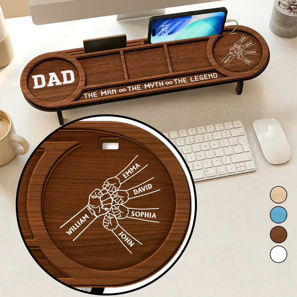 Gift For Men,Gift For Grandpa,Gift For Father,Gift For Husband,Gift For Couples,Gift For Boyfriend,Non-Eng,Icon,Adorable - Faux Engraving Effect Fist Bump Daddy Grandpa And Kids - Personalized Desk Organizer