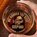 Gift For Husband,Gift For Men,Gift For Yourself,Gift For Grandpa,Gift For Father,Fishing,Photo - Pencil Sketch (Dark BG),Humorous - Custom Photo White Pencil Sketch Art We Hooked The Best Dad Grandpa - Personalized Engraved Whiskey Glass