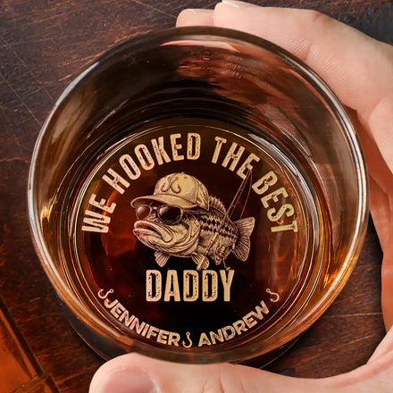 We Hooked The Best Dad Grandpa - Personalized Engraved Whiskey Glass