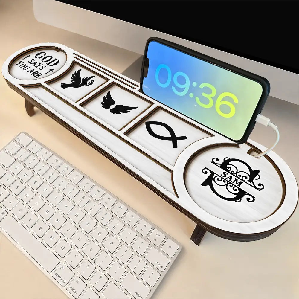 Gift For Men,Gift For Grandpa,Gift For Father,Gift For Husband,Gift For Couples,Gift For Boyfriend,Non-Eng,Monogram,Icon,Devoted - Monogram Initial God Says I Am For Him, Boyfriend, Husband, Grandpa, Dad - Personalized Desk Organizer