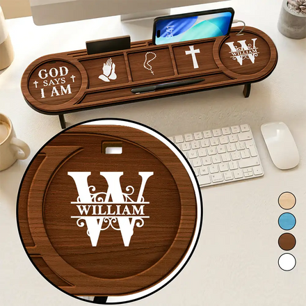 Monogram Initial God Says I Am For Him, Boyfriend, Husband, Grandpa, Dad - Personalized Desk Organizer