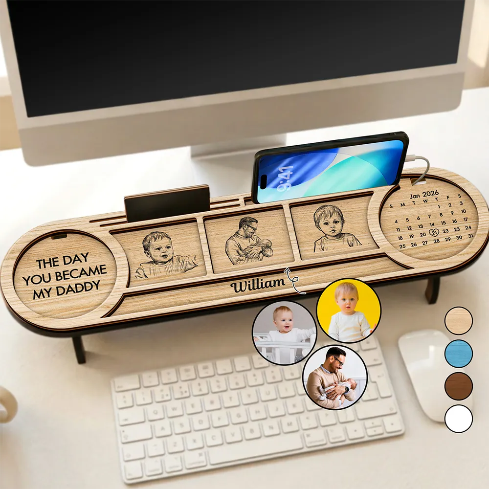 Gift For Men,Gift For Father,Gift For Mother,New Mom,New Dad,Gift For Women,Non-Eng,Photo - Pencil Sketch,Adorable - Custom Photo The Day You Became My Mom Dad Pencil Sketch - Personalized Desk Organizer