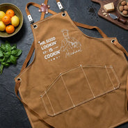 Gift For Husband,Gift For Father,Gift For Grandpa,Grilling,Non-Eng,Photo - Faceless Outline Sketch,Humorous - Custom Photo Faceless Outline Sketch Mr. Good Lookin' Is Cookin' - Personalized Embroidered Apron