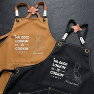 Gift For Husband,Gift For Father,Gift For Grandpa,Grilling,Non-Eng,Photo - Faceless Outline Sketch,Humorous - Custom Photo Faceless Outline Sketch Mr. Good Lookin' Is Cookin' - Personalized Embroidered Apron