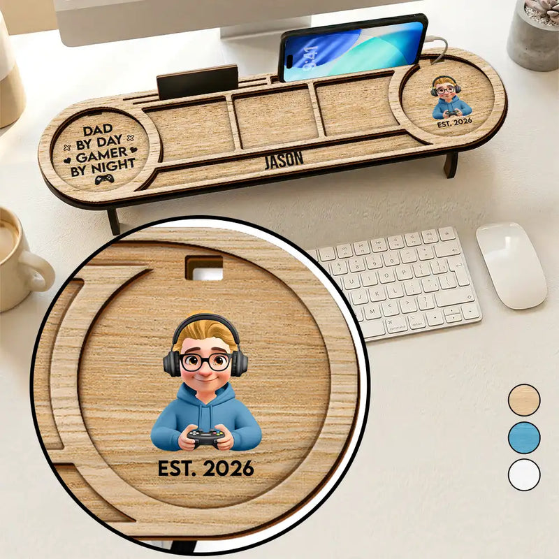 Gift For Men,Gift For Father,Gift For Mother,Gift For Women,Gift For Husband,Gaming,Dad's Hobby,Mom's Hobby,Gift For Couples,Non-Eng,Vector,Humorous - Dad By Day Gamer By Night - Personalized Desk Organizer