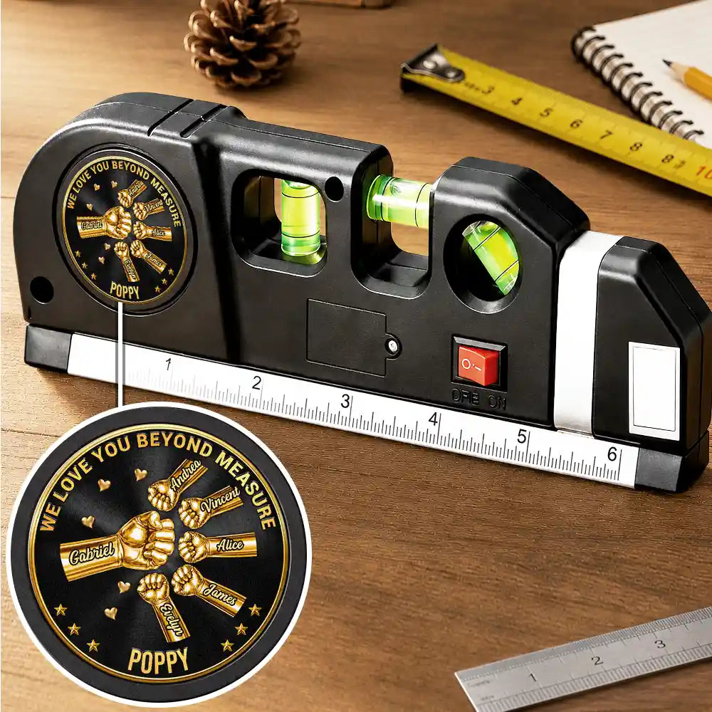 Gift For Men,Gift For Father,Gift For Boyfriend,Gift For Couples,Gift For Husband,Gift For Grandpa,Non-Eng,Icon,Adorable - 3D Metal Effect Daddy We Love You More Than We Can Measure - Personalized Laser Level Tool