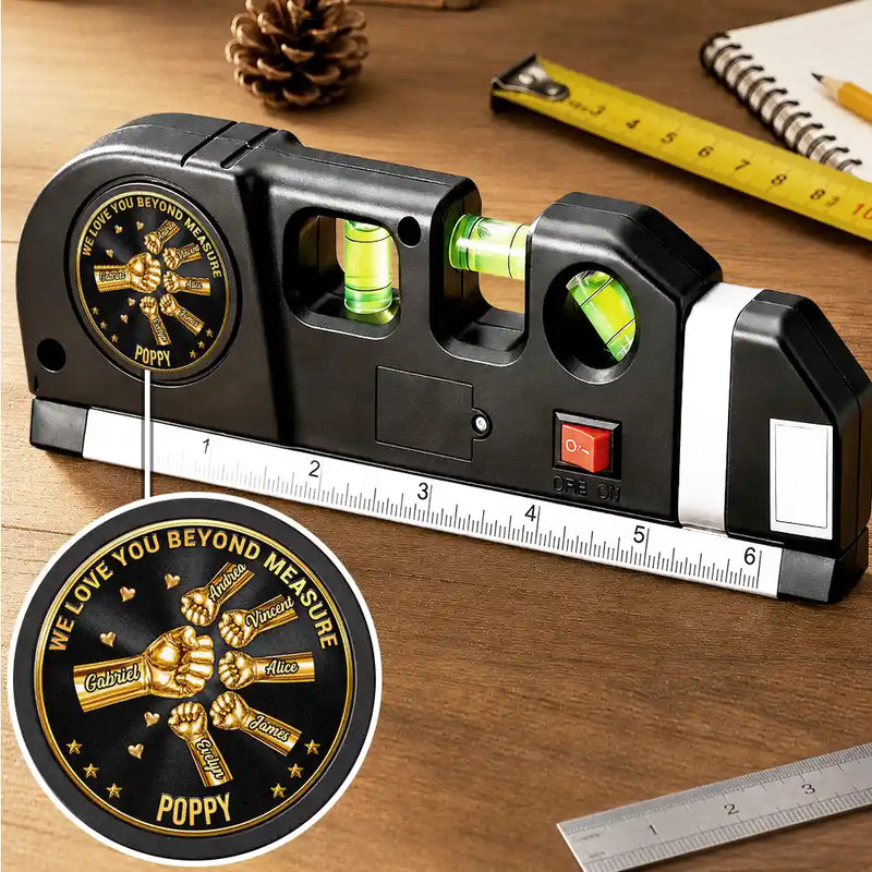 Gift For Men,Gift For Father,Gift For Boyfriend,Gift For Couples,Gift For Husband,Gift For Grandpa,Non-Eng,Icon,Adorable - 3D Metal Effect Daddy We Love You More Than We Can Measure - Personalized Laser Level Tool