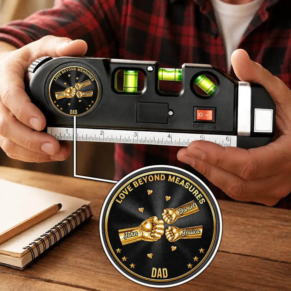Gift For Men,Gift For Father,Gift For Boyfriend,Gift For Couples,Gift For Husband,Gift For Grandpa,Non-Eng,Icon,Adorable - 3D Metal Effect Daddy We Love You More Than We Can Measure - Personalized Laser Level Tool