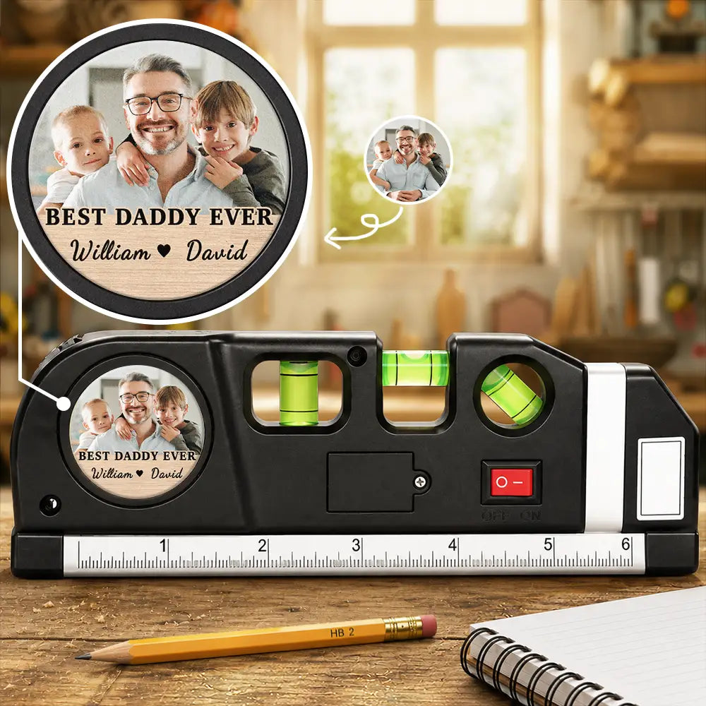 Gift For Men,Gift For Father,Gift For Boyfriend,Gift For Couples,Gift For Husband,Gift For Grandpa,Custom Photo,Non-Eng,Photo,Adorable - Custom Photo Best Daddy Grandpa Ever With Kids' Names - Personalized Laser Level Tool