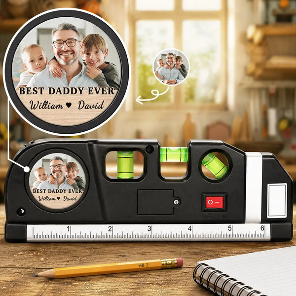 Gift For Men,Gift For Father,Gift For Boyfriend,Gift For Couples,Gift For Husband,Gift For Grandpa,Custom Photo,Non-Eng,Photo,Adorable - Custom Photo Best Daddy Grandpa Ever With Kids' Names - Personalized Laser Level Tool
