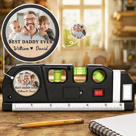 Custom Photo Best Daddy Grandpa Ever With Kids' Names - Personalized Laser Level Tool