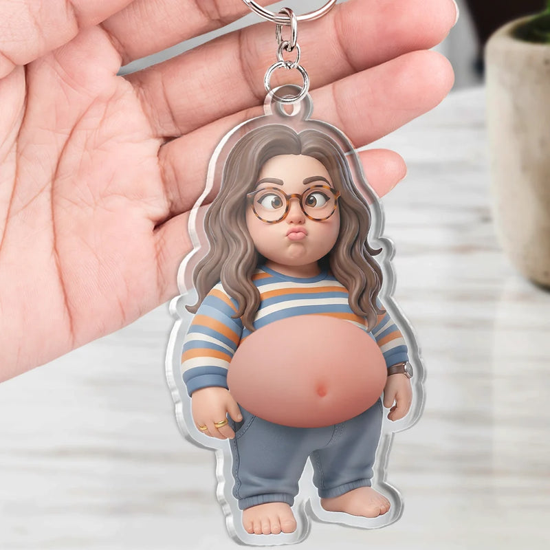 Custom Photo,Art Design,Family,Humorous,Photo - Belly Pose Cartoon Figure - Custom Photo Cartoon Funny Belly Character Family Member And Pet - Personalized Squishy Acrylic Keychain