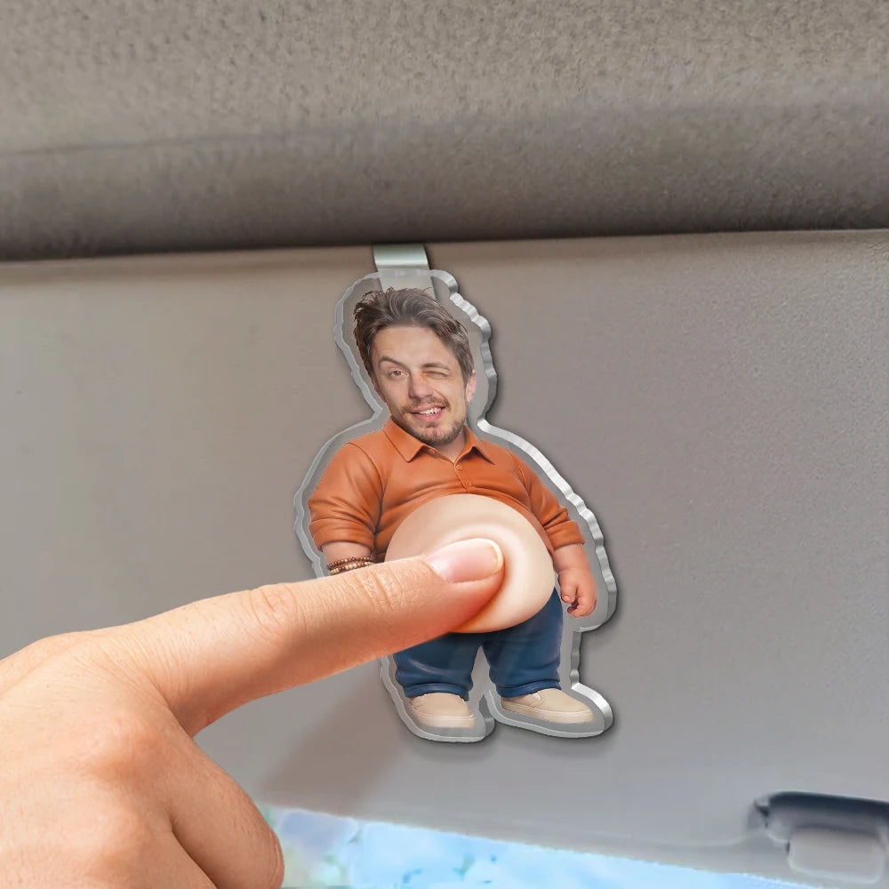 Custom Photo,Art Design,Family,Humorous,Photo - Belly Pose Figure - Custom Photo Belly Character Family Member And Pet - Personalized Squishy Acrylic Car Visor Clip