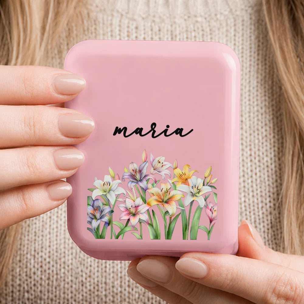 Gift For Yourself,Gift For Women,Top Market,Confident,Icon,Custom Text - Custom Name & Birth Flower For Her, Sisters, Daughter, Besties - Personalized LED Compact Mirror