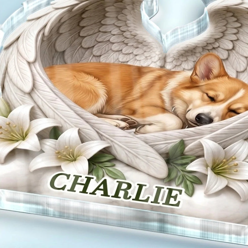 Top Market,Art Design,Sentimental,Pet Lovers,Memorial,Photo - Sleeping Dog Cat Baby - Custom Photo Sleeping Angel Dog Cat Angel Wings Memorial - Personalized Custom Shaped Acrylic Plaque