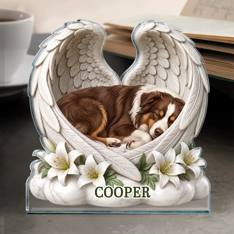 Top Market,Art Design,Sentimental,Pet Lovers,Memorial,Photo - Sleeping Dog Cat Baby - Custom Photo Sleeping Angel Dog Cat Angel Wings Memorial - Personalized Custom Shaped Acrylic Plaque