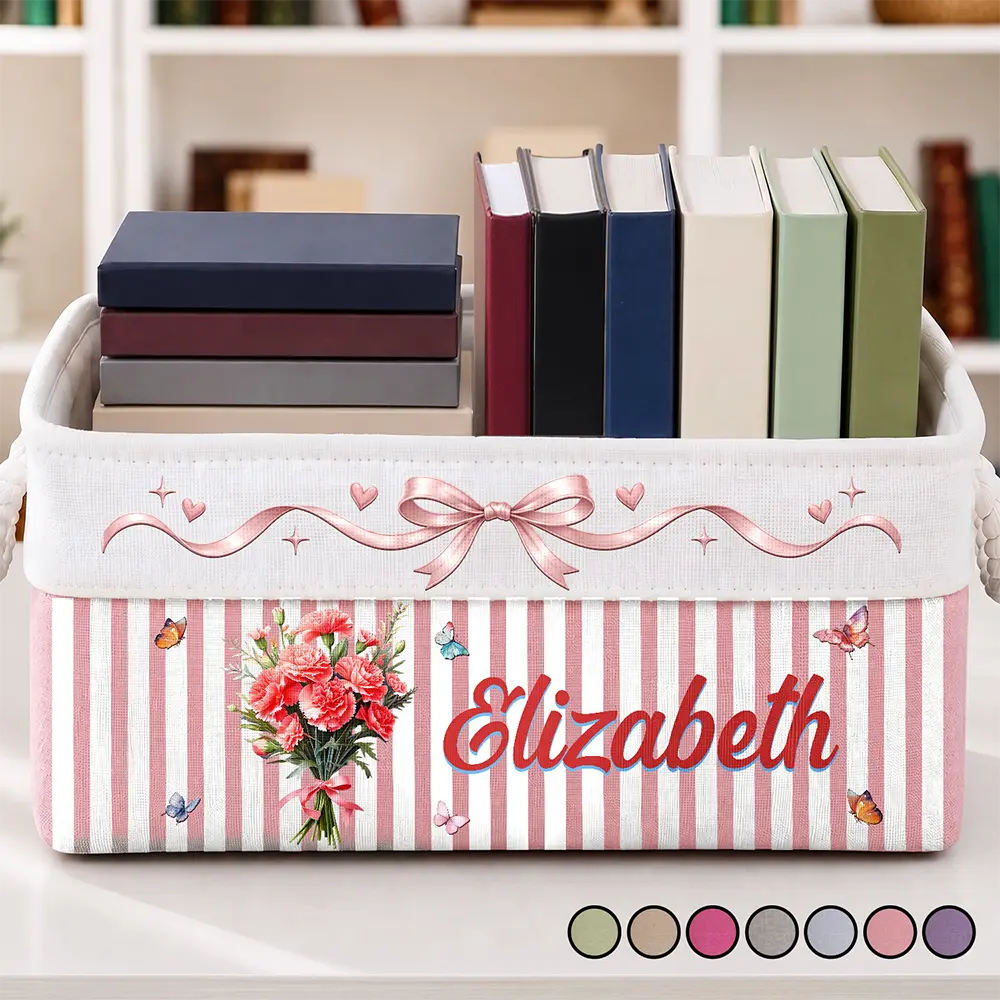 Christmas,Cozy,Gift For Women,Gift For Yourself,Gifts For Her,Icon - Birthday Gift For Her - Personalized Name Birth Flower Bouquet Storage Basket