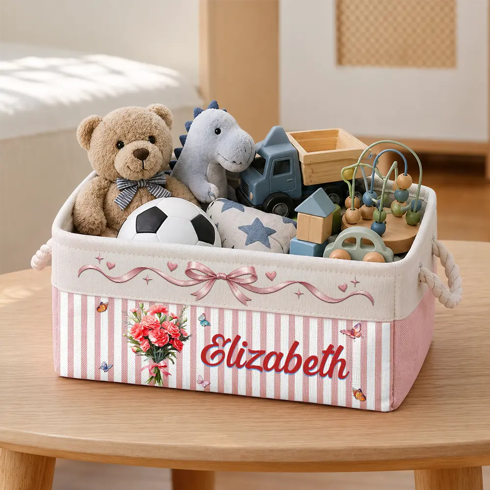Christmas,Cozy,Gift For Women,Gift For Yourself,Gifts For Her,Icon - Birthday Gift For Her - Personalized Name Birth Flower Bouquet Storage Basket