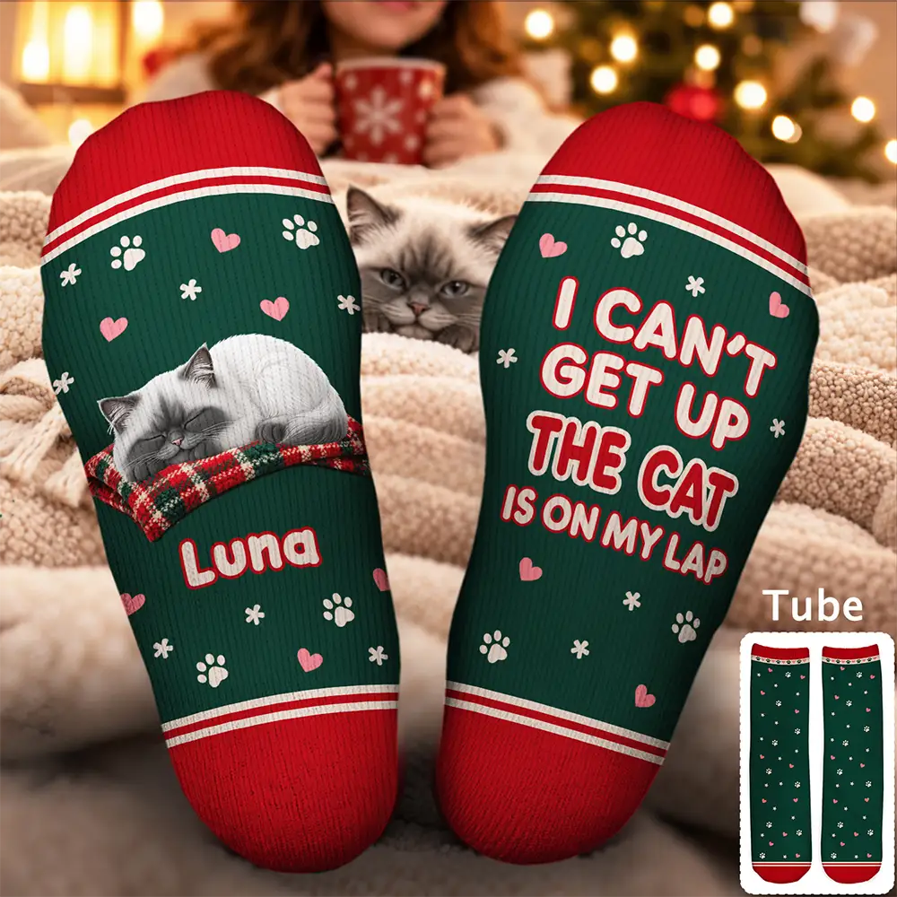 Christmas,Pet Lovers,Playful,Vector - Christmas Gift For Pet Lover - Personalized The Dog Is On My Lap Socks