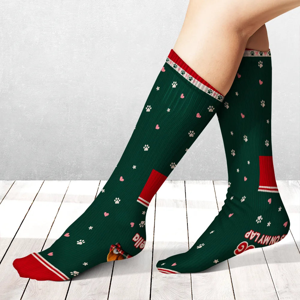 Christmas,Pet Lovers,Playful,Vector - Christmas Gift For Pet Lover - Personalized The Dog Is On My Lap Socks