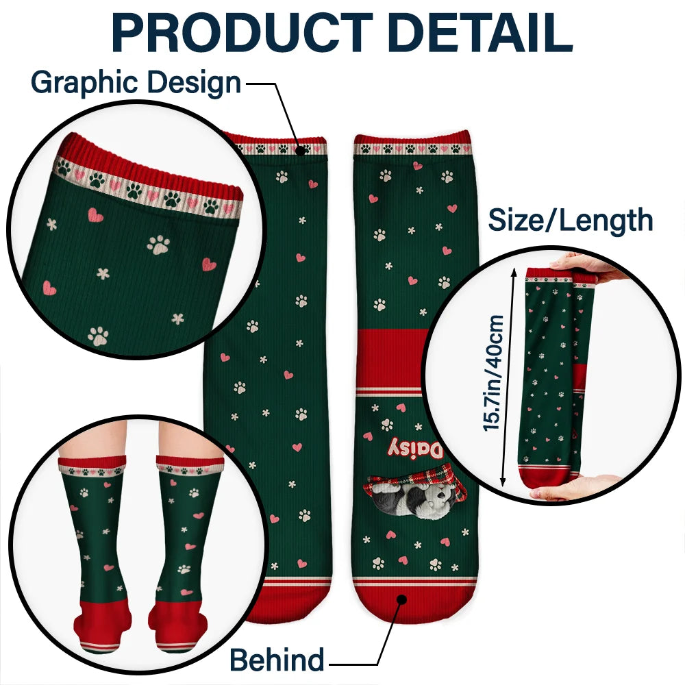 Christmas,Pet Lovers,Playful,Vector - Christmas Gift For Pet Lover - Personalized The Dog Is On My Lap Socks
