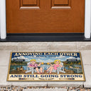 Wedding Anniversary,Old Couples,Outdoor Decor,Lake,Gift For Couples,Custom Text,Happy - Lake House Retro Couple Annoying Each Other - Personalized Doormat