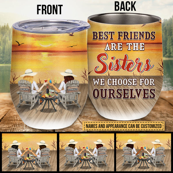 Lakes Bestie Yellow Sunset Choose For Ourselves Custom Wine Tumbler, Bestie Gift