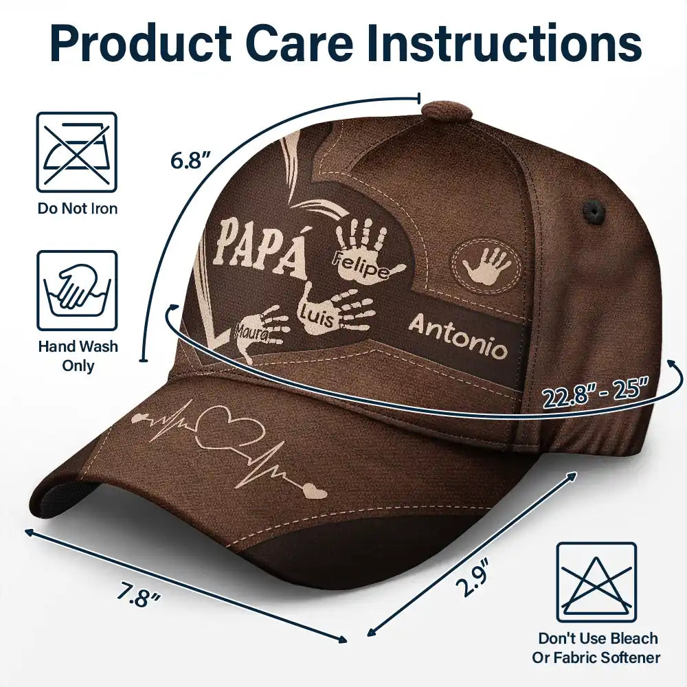 Gift For Yourself,Gift For Men,Gift For Grandpa,Gift For Father,Gift For Mother,Gift For Grandma,Spanish,Love- Las Huellas De Las Manos Del Abuelo Papá Y Los Niños - Gorra Clásica Personalizada