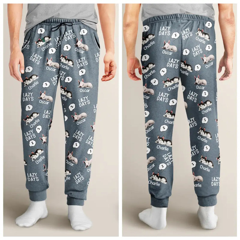 Pet Lovers,Pet Mom,Pet Dad,Dog Lovers,Dog Mom,Dog Dad,Happy,Christmas - Lazy Days 3D Effect Cute Sleeping Dog - Personalized Pajama Pants