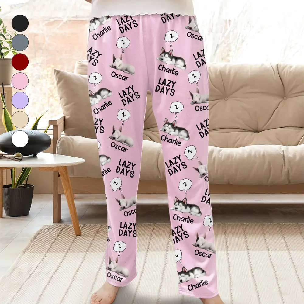 Pet Lovers,Pet Mom,Pet Dad,Dog Lovers,Dog Mom,Dog Dad,Happy,Christmas - Lazy Days 3D Effect Cute Sleeping Dog - Personalized Pajama Pants