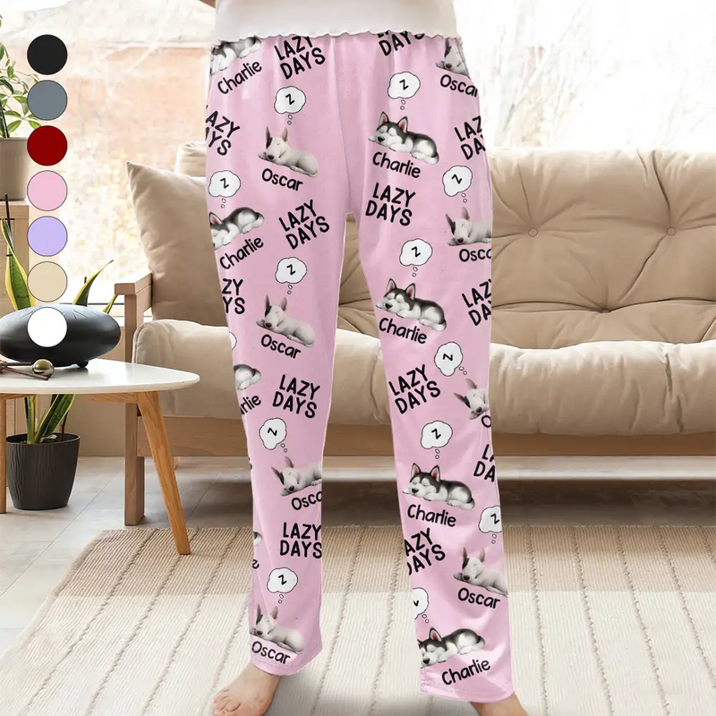 Pet Lovers,Pet Mom,Pet Dad,Dog Lovers,Dog Mom,Dog Dad,Happy,Christmas - Lazy Days 3D Effect Cute Sleeping Dog - Personalized Pajama Pants