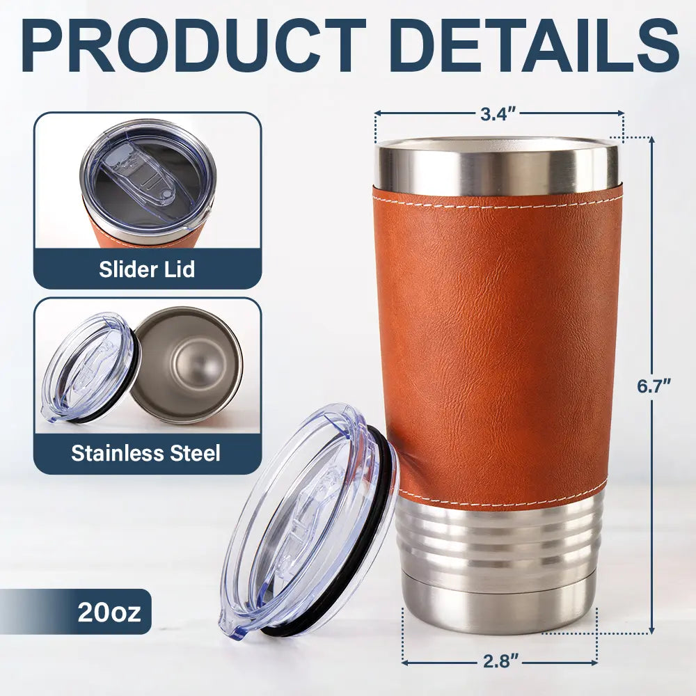 Gift For Women,Gift For Men,Gift For Yourself,Happy - Name In Viking Runes - Personalized Leather Tumbler