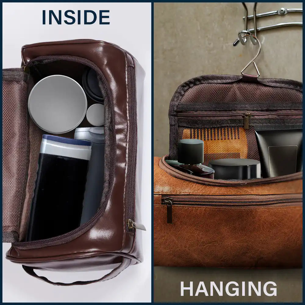 Gift For Yourself,Happy - Custom Name In Viking Runes Warrior Camping Hiking - Personalized Leather Toiletry Bag