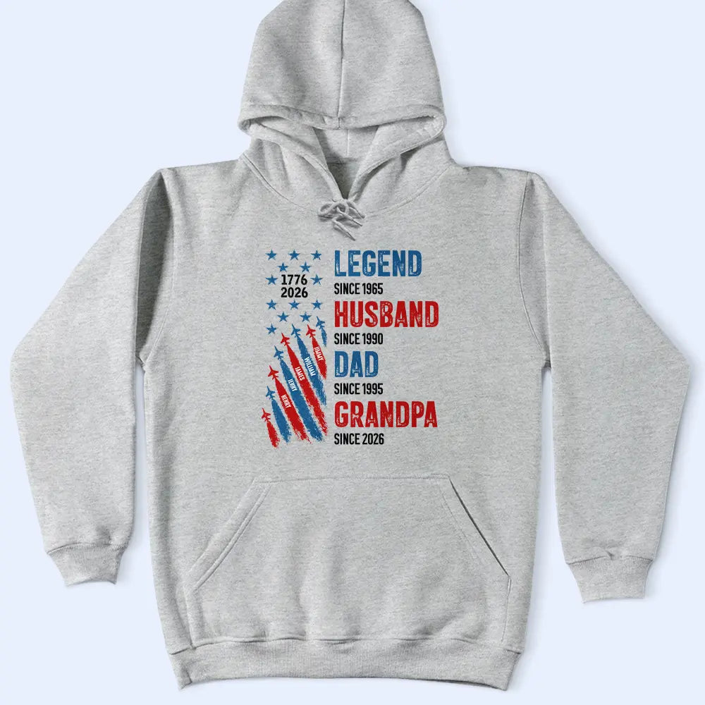 Independence Day,Gift For Grandpa,Top Market,Proud,Custom Text - Legend Husband Dad Grandpa With Kid Names - Personalized T Shirt