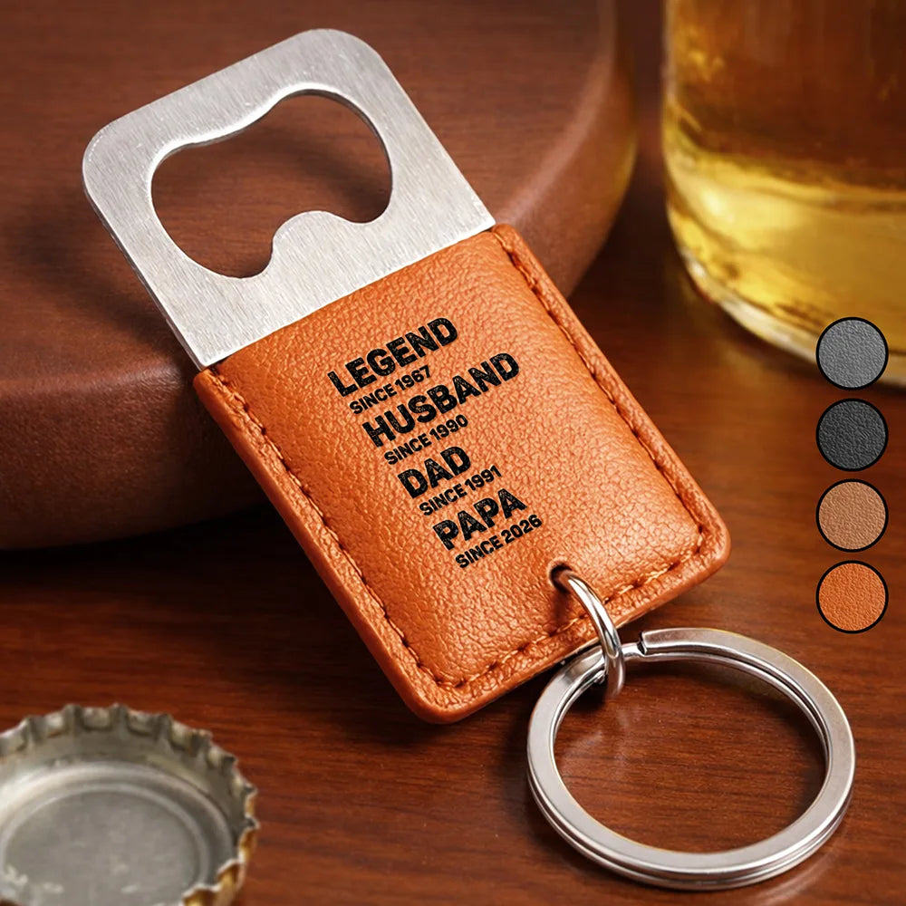 Legend Husband Dad Papa - Personalized Leather Bottle Opener Keychain