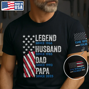 Gift For Father,Gift For Grandpa - Legend Husband Dad Papa Stars And Stripes Flag - Personalized T Shirt