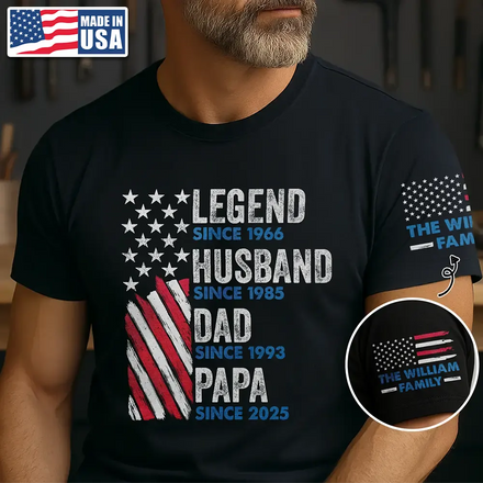 Legend Husband Dad Papa Stars And Stripes Flag - Personalized T Shirt