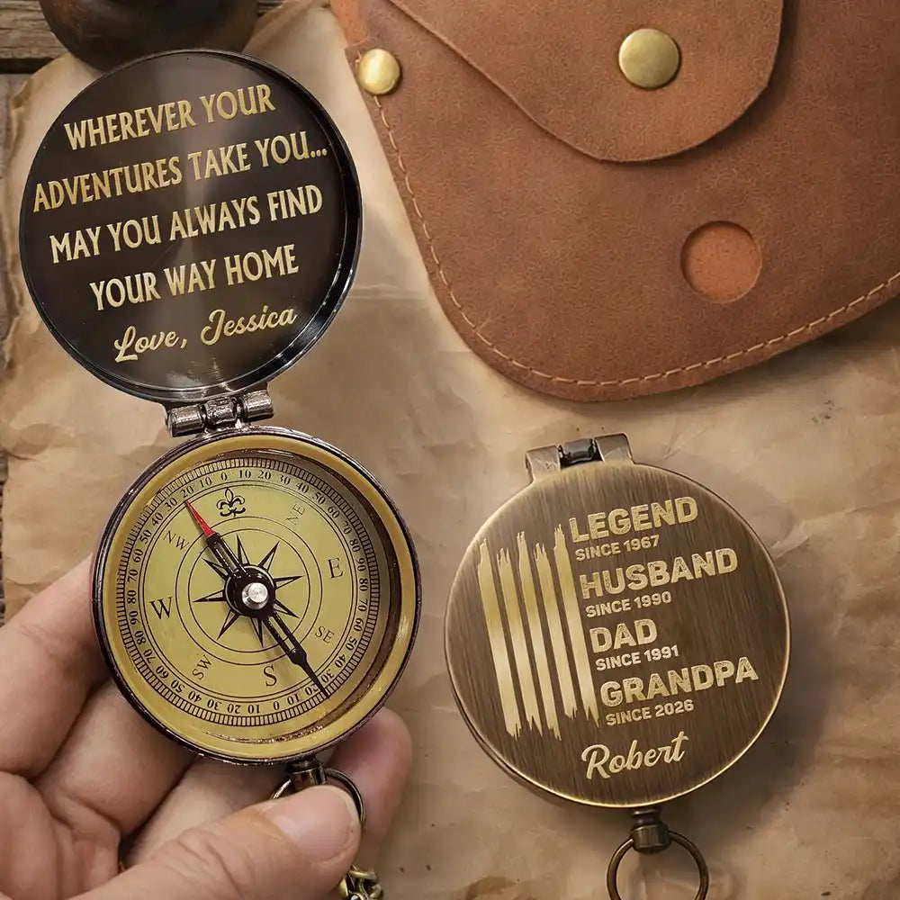 Gift For Husband,Gift For Men,Gift For Grandpa,Gift For Father,Gift For Brothers,Happy,Proud - Legend Husband Daddy Grandpa - Personalized Engraved Brass Compass