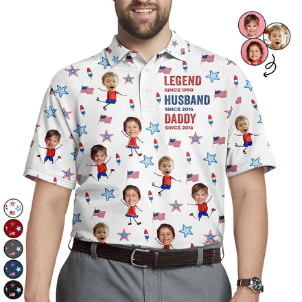 Custom Photo Legend Husband Daddy Since Patriotic - Personalized Polo Shirt