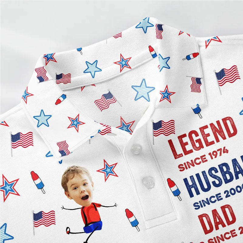 Independence Day,Gift For Father,Dad - Children,Happy,Humorous - Legend Husband Daddy Since Patriotic - Personalized Polo Shirt