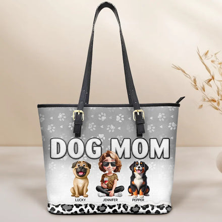 Leopard Dog Mom - Personalized Leather Tote Bag